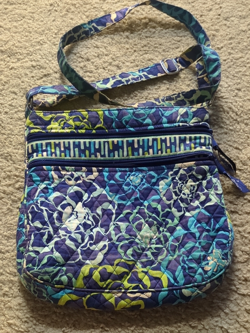 Quilted Crossbody Bag in Blue-Green Floral